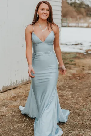 Simple V-neck Mermaid Long Prom Dress Formal Evening Dress OK1315
