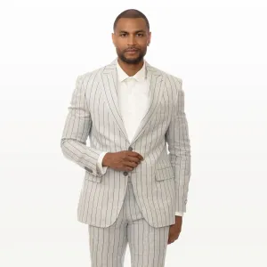 Slim Fit Blazer Grey With Black Pinstripes