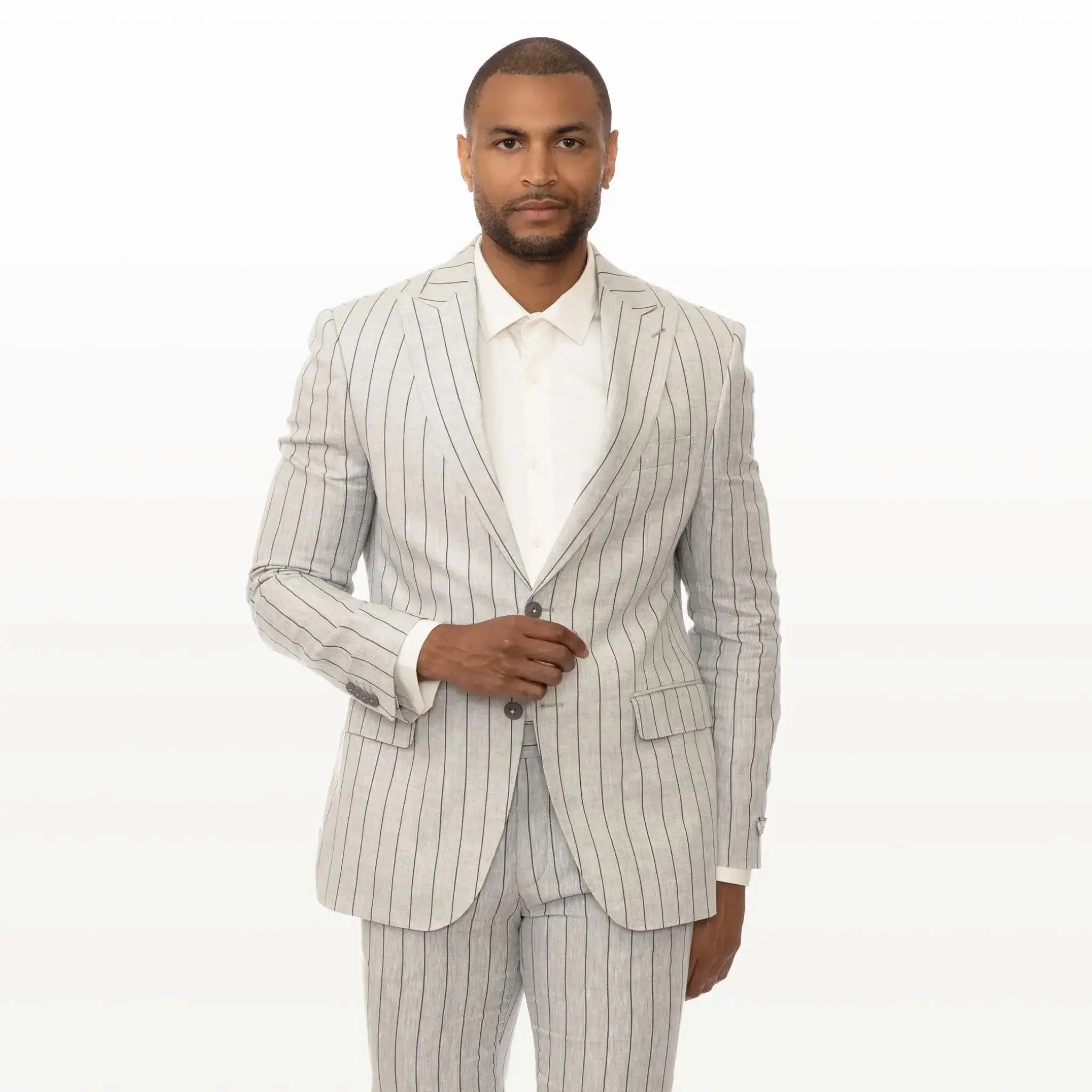 Slim Fit Blazer Grey With Black Pinstripes