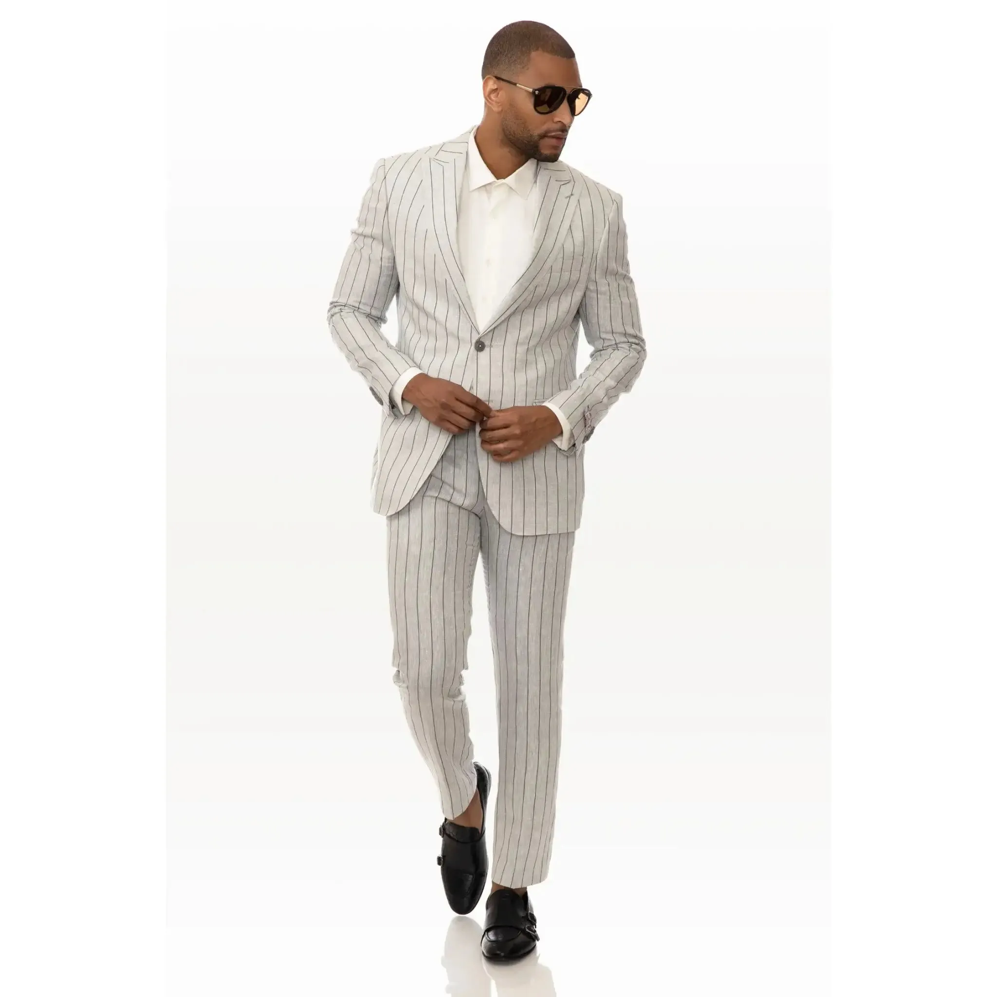 Slim Fit Blazer Grey With Black Pinstripes