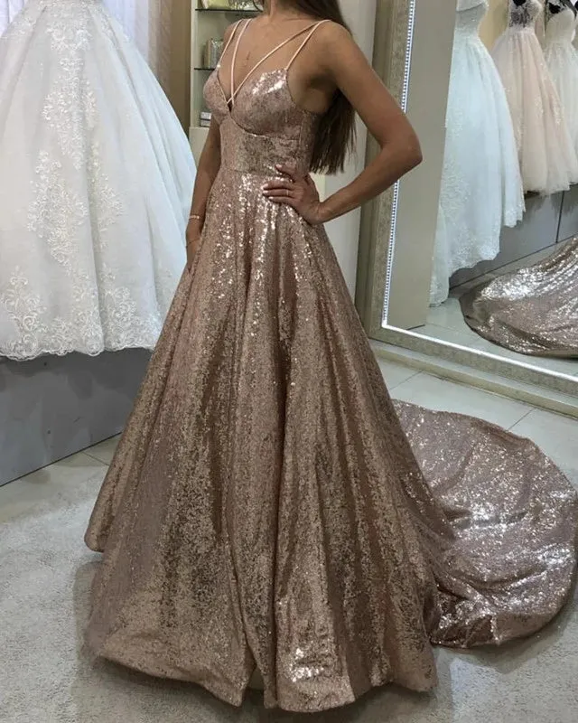 Strapless Sequins Prom Dresses Halter Criss Cross Evening Dress