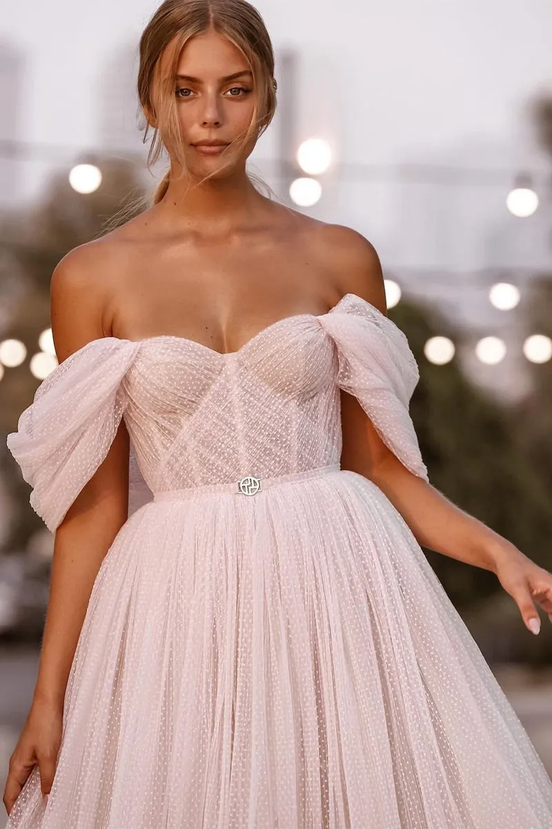 Tulle Off-the-Shoulder Tea Length Midi Dress GP6439