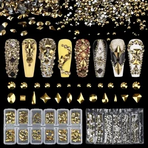 Warmfits AB Crystal Rhinestones Set, 1840pcs Rhinestones Nail Art Set Nail Gems Iridescent Clear Class Multi-Shape Flat Back Shiny Nail Jewels for Nail Art DIY Crafts Phones Clothes Shoes Jewelry Bag