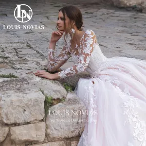 Wedding Dresses For Women Classic Long Sleeve Embroidery Button Princess