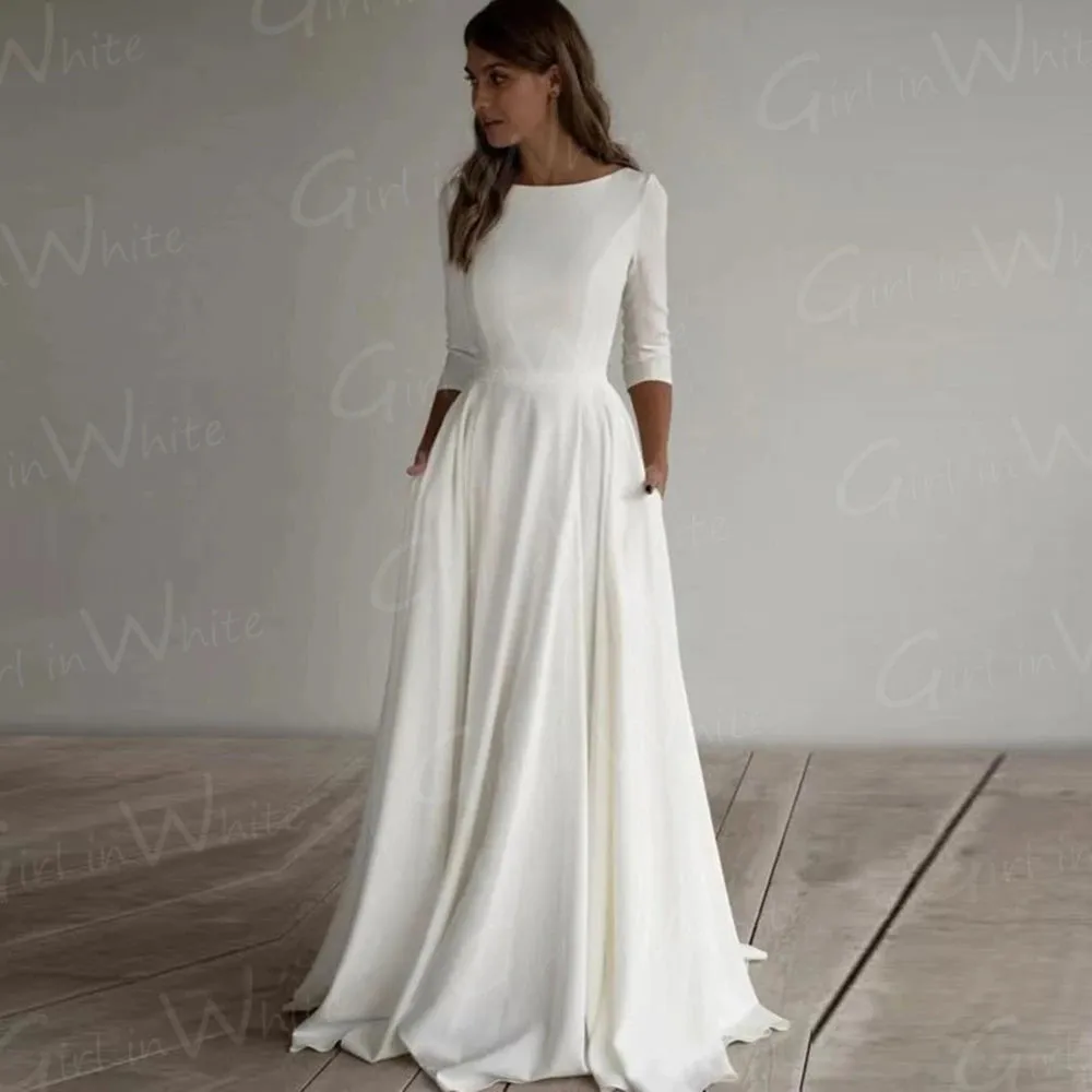 Wedding Guest Dresses: Wedding Dress Half Sleeve O Neck Bridal Wedding Gown