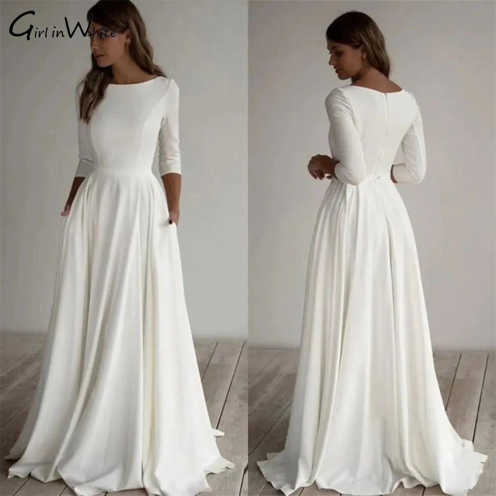 Wedding Guest Dresses: Wedding Dress Half Sleeve O Neck Bridal Wedding Gown