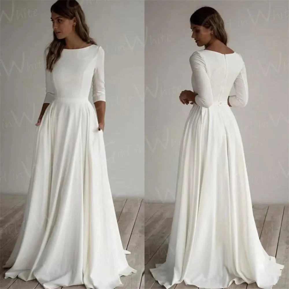 Wedding Guest Dresses: Wedding Dress Half Sleeve O Neck Bridal Wedding Gown