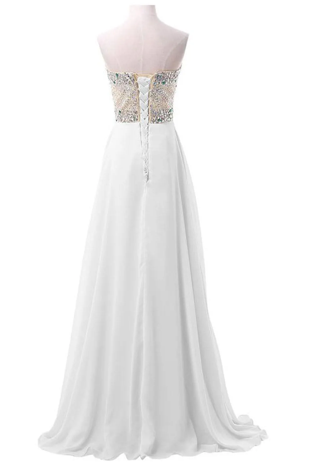 White Chiffon Sweetheart Beaded Long Prom Evening Dresses