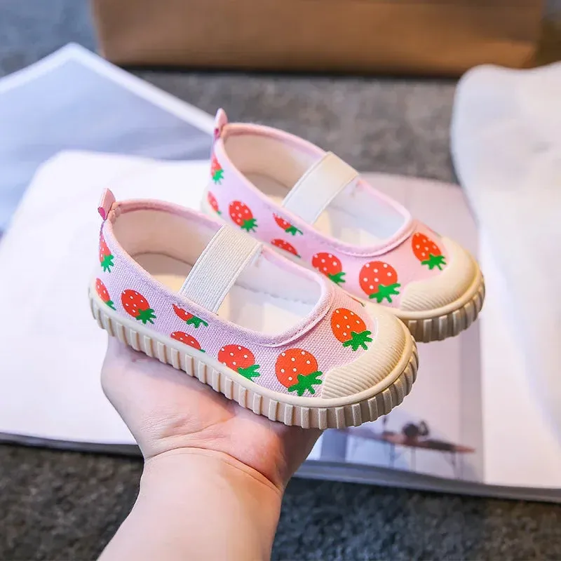 White Toddler Girl Canvas Strawberry Kids Shoes