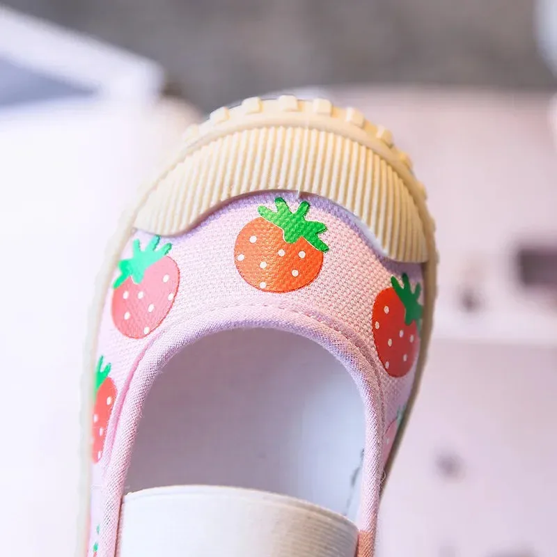 White Toddler Girl Canvas Strawberry Kids Shoes