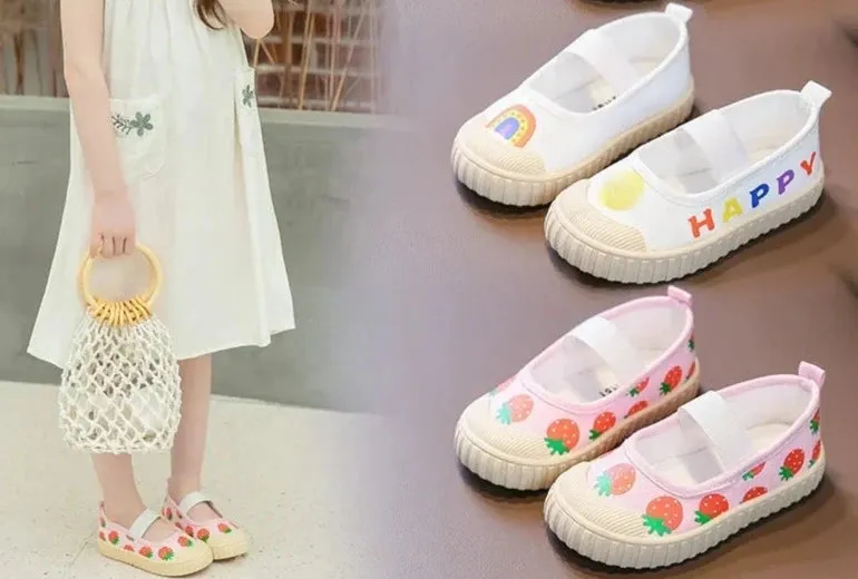 White Toddler Girl Canvas Strawberry Kids Shoes