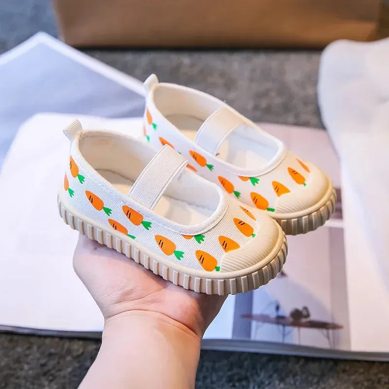 White Toddler Girl Canvas Strawberry Kids Shoes