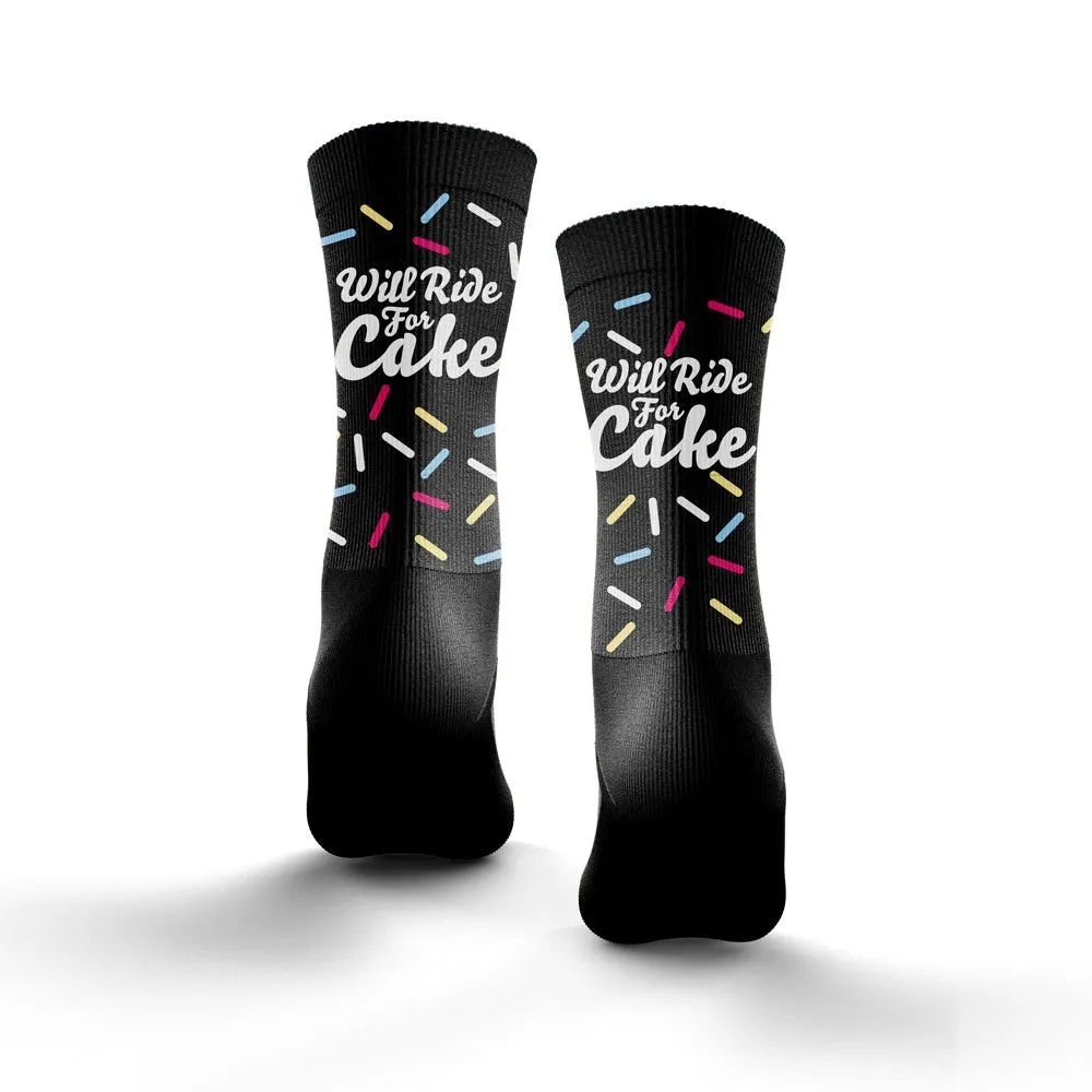 Will Ride For Cake Cushioned Cycling Socks