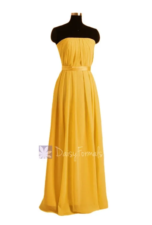 Yellow Chiffon Junior Bridesmaid Dress Silmple Strapless Party Dress(FL4031)