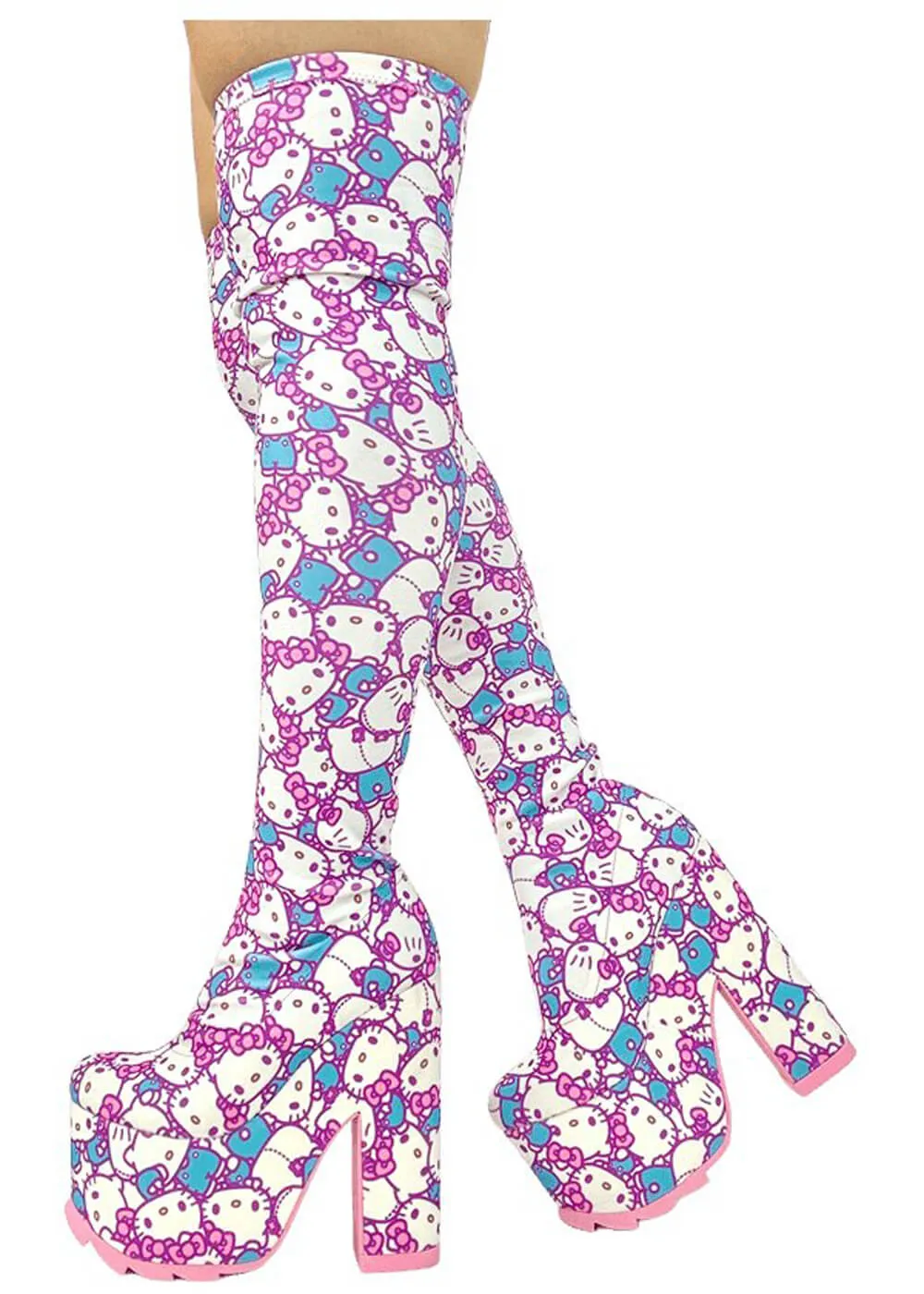 YRU Shoes x Hello Kitty Labyrinth Kawaii Platform Boots White