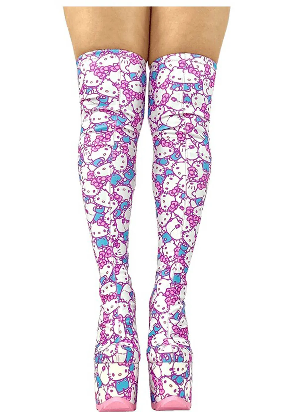 YRU Shoes x Hello Kitty Labyrinth Kawaii Platform Boots White